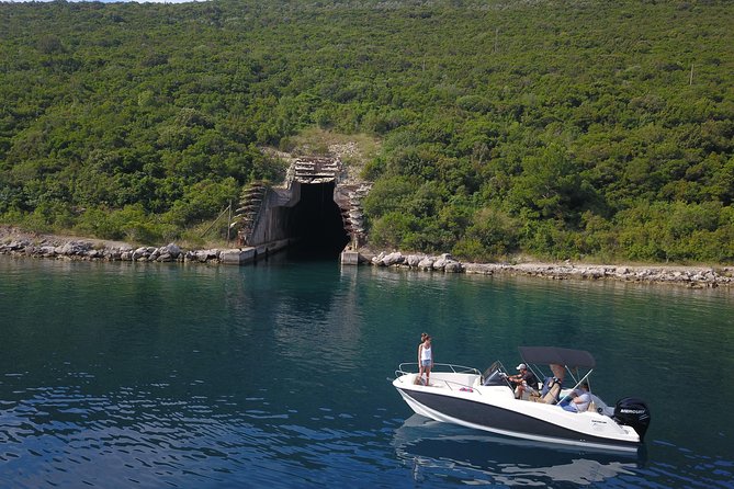 Boat tour to Lady of the Rock , Submarine base & Blue Cave swim - Mamula Fortress from the water